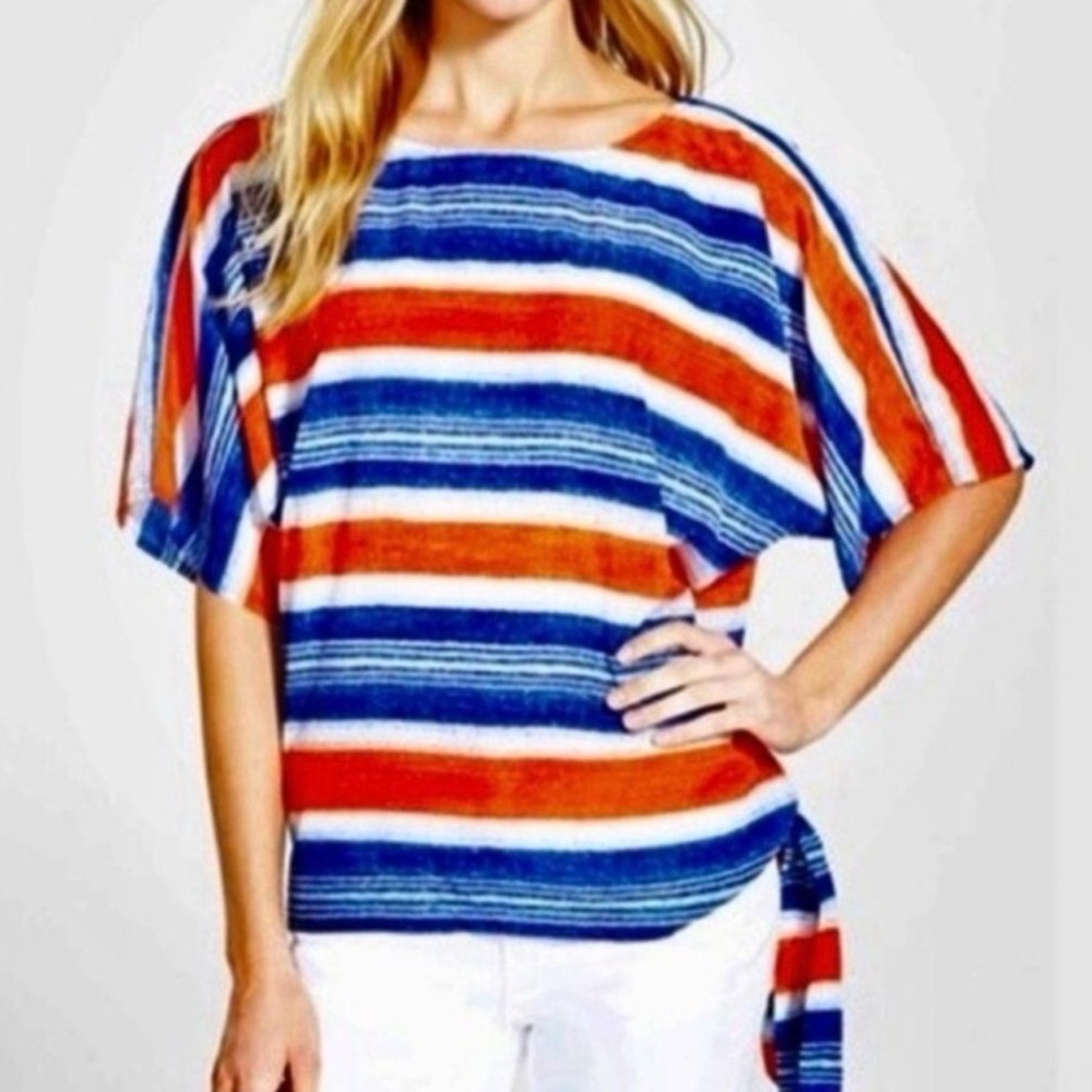 MICHAEL Michael Kors Navy, Red & White Striped Short Sleeve Tunic